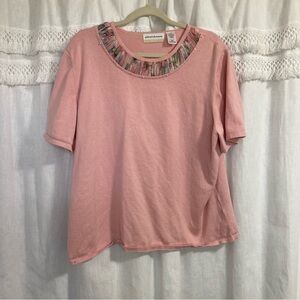 Alfred Dunner vintage insp grandmacore embellished short sleeve sweater top